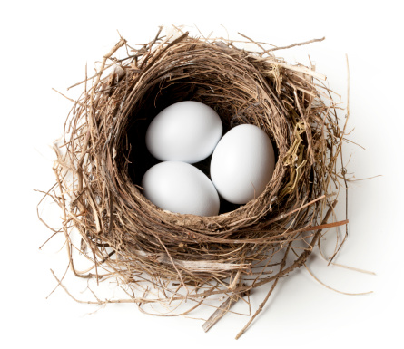 White eggs in the nest.