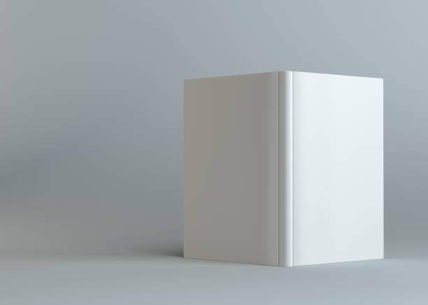 White empty open book on gray background stock photo