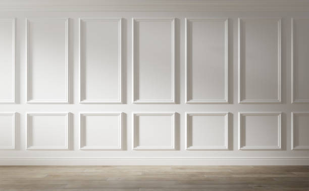White empty room. Classic interior design. White empty room. Classic interior design. 3d illustration wood paneling stock pictures, royalty-free photos & images