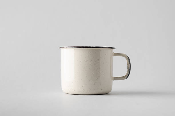 White Enamel Mug Mock-Up White Enamel Mug Mock-Up mug stock pictures, royalty-free photos & images