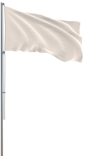 風に手を振る白旗、白い背景、リアルな3dレンダリング - 白旗 ストックフォトと画像