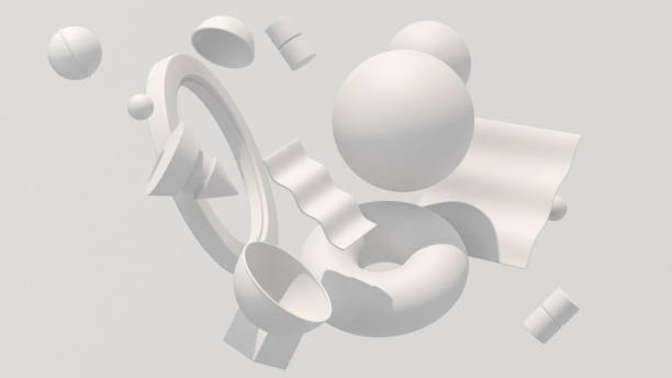 White geometric shapes, hard light. Abstract illustration, 3d render. stock photo