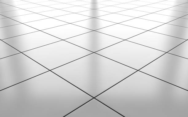 White glossy ceramic tile floor background. 3d rendering stock photo
