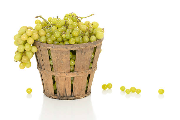 White Grapes in a Rustic Basket stock photo