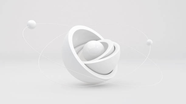 White hemispheres and ball. Monochrome abstract illustration, 3d render. stock photo