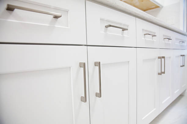White kitchen cabinet stock photo