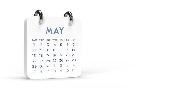 White May desk calendar 2022 on blank background with copy space. stock photo