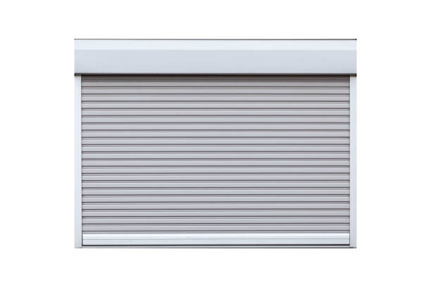 white metal door shutter door isolated on white background stock photo