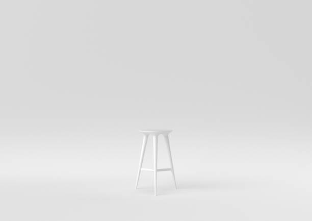 White modern bar stool on white background. minimal concept idea. monochrome. 3d render. White modern bar stool on white background. minimal concept idea. monochrome. 3d render. stool stock pictures, royalty-free photos & images