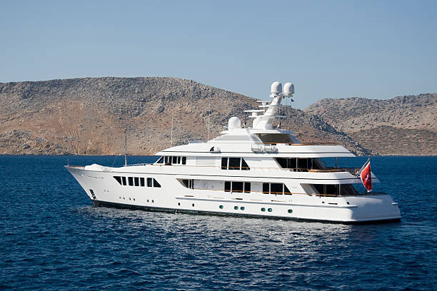 White motor yacht on Mediterranean sea stock photo