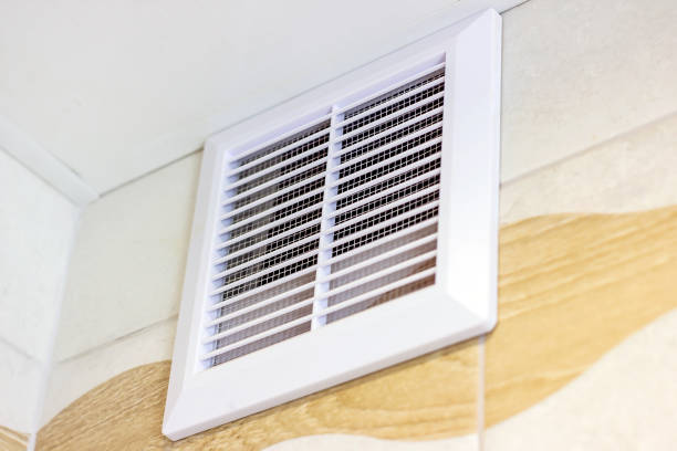 White plastic ventilation panel in the bathroom for air circulation stock photo