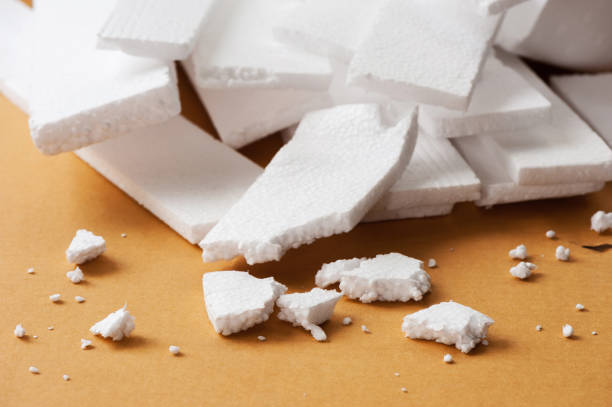 White polystyrene foam, material for packaging or craft applications stock photo