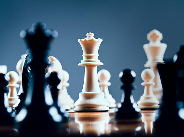 white queen rules the board - schaken stockfoto's en -beelden