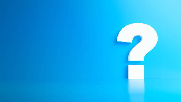 White question mark on blue background stock photo