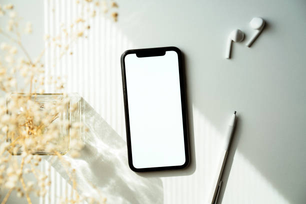 White screen smart phone mockup, template stock photo