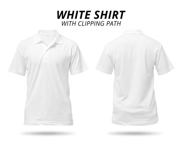 白い背景で隔離の白いシャツ。空デザインのポロシャツ。(クリッピング パス) - ポロ ストックフォトと画像