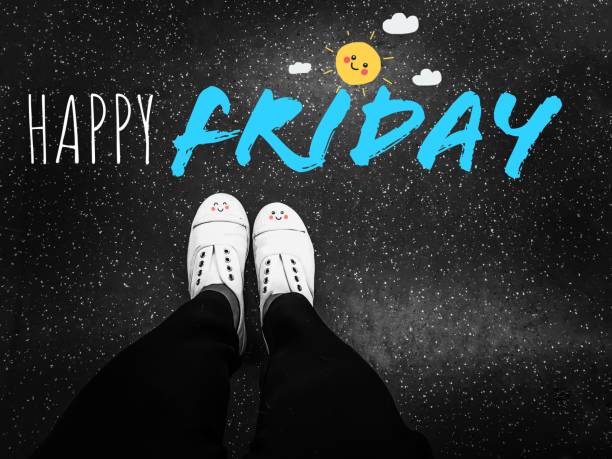 witte sneakers schoen happy friday zwart-wit toon - happy friday emoticon stockfoto's en -beelden