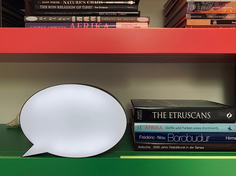 White Speech Bubble On Library Background Stock Photo Download