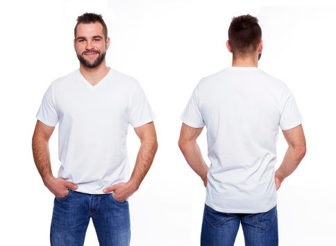 White T Shirt On A Young Man Template Stock Photo - Download Image Now ...