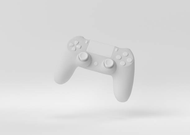 white The best Game pad floating on white background. minimal concept idea. monochrome. 3d render. white The best Game pad floating on white background. minimal concept idea. monochrome. 3d render. joystick stock pictures, royalty-free photos & images