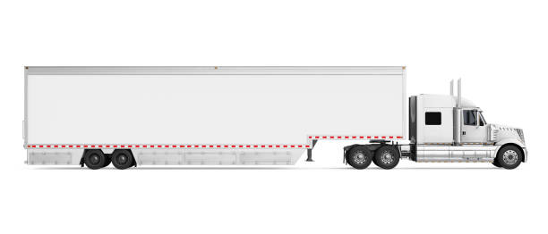 White Trailer Truck Isolated White Trailer Truck isolated on white background. 3D render semi truck side view stock pictures, royalty-free photos & images
