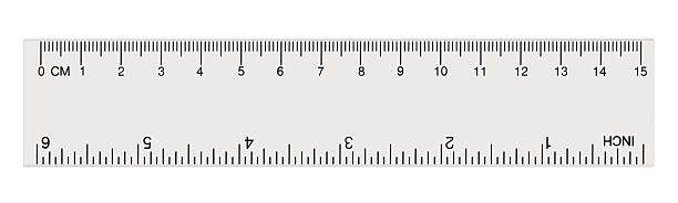 White transparent ruler, isolated inch centimetre, inches, centimeters, centimetres, millimeters stock photo