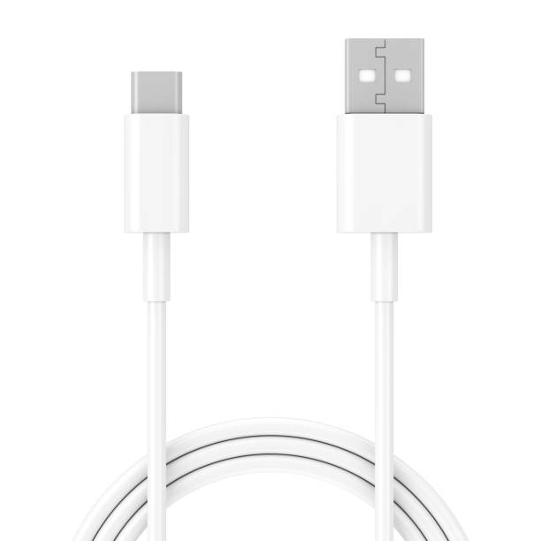 White USB Type C Charger Cable for Smartphone. 3d Rendering stock photo
