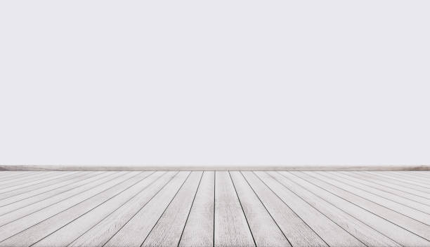 White wood floor with white wall, interior empty space stock photo