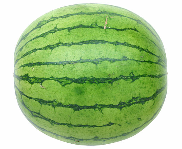 whole watermelon on white background - watermeloen stockfoto's en -beelden