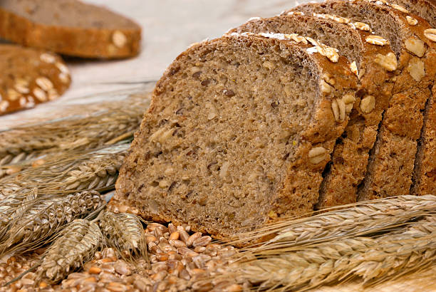 Whole-grain bread and cereals stock photo