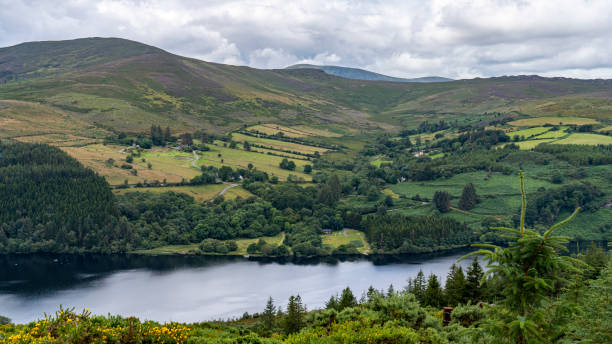 Wicklow way landscape Lough Dan Lake in a cloudy day. stock photo