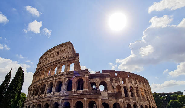 Wide angle view of the magnificent Colosseum in Rome, Italy stock photo