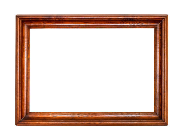 wide dark brown wooden picture frame cutout wide dark brown wooden picture frame with blank canvas cutout on white background lacquered stock pictures, royalty-free photos & images