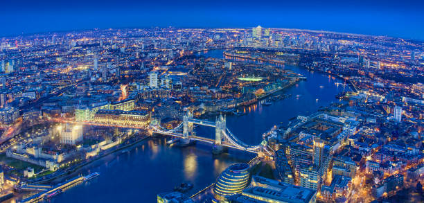 wide view of London city in a beautiful night. stock photo