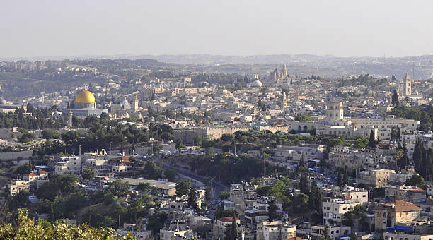 Wide view of The Old City Jerusalem in Israel stock photo