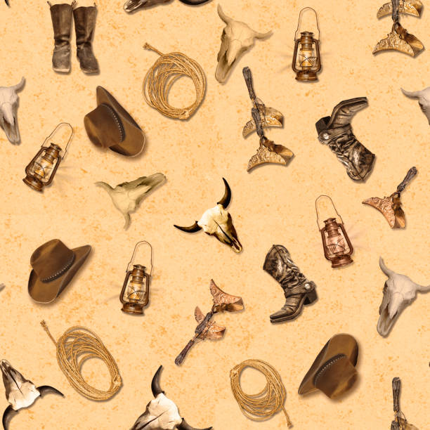 Wild west seamless repeating pattern stock photo