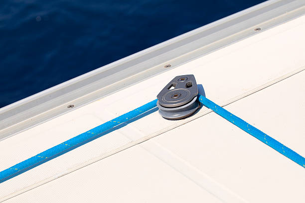 Winch and rope, yacht detail stock photo