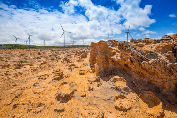 Wind farm in outback Australia stock photo