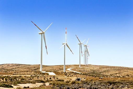 Wind farm in the desert. La Serena, Coquimbo, Chile.