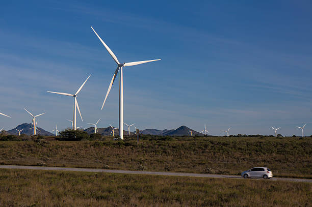 Wind power turbines in South Africa stock photo
