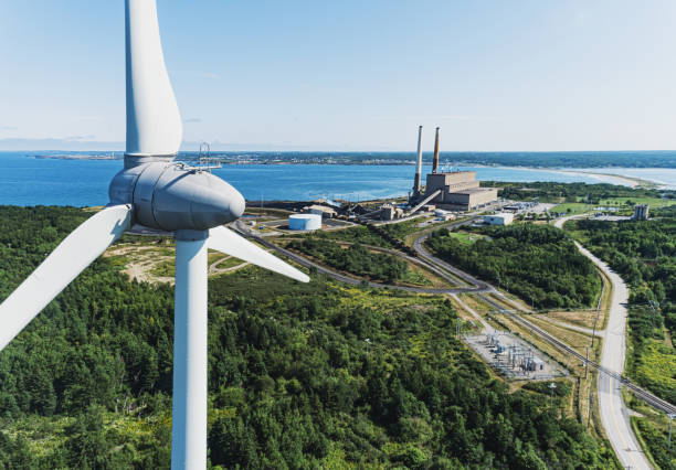 Wind Power Versus Coal Power stock photo