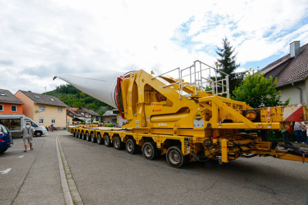 Wind turbine rotor blade, heavy transport stock photo
