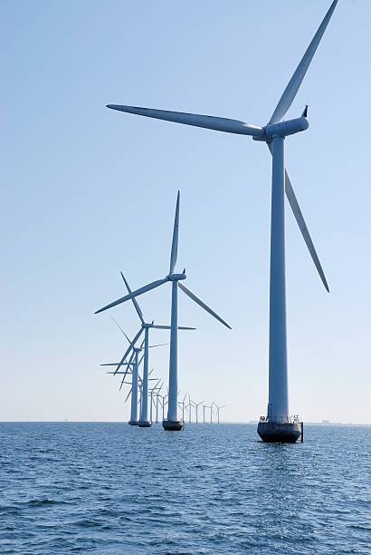 wind turbines at the sea outside Copenhagen, vertical stock photo