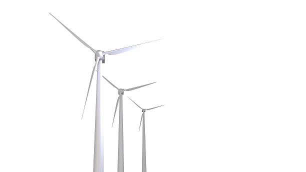 Wind turbines isolated on white 3d render stock photo