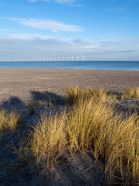 Wind turbines off the shore of Copenhagen stock photo