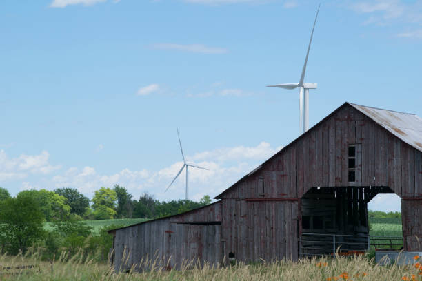 Wind turbines on a prairie stock photo