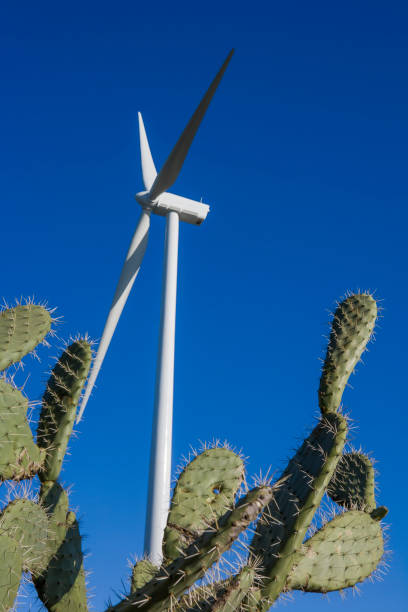 wind turbines with blue sky stock photo