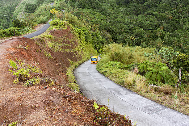 Winding road through Dominica, Caribbean islands stock photo