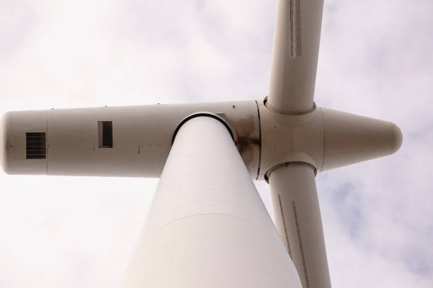 Windmill blades and turbine - closer view. stock photo