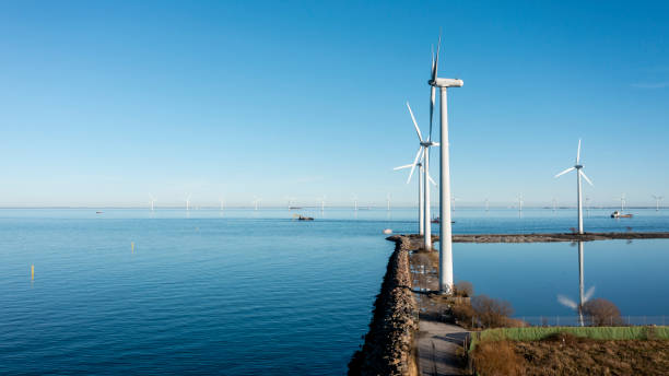Windmills at Copenhagen Harbor stock photo